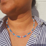 Multi Color Faceted Ethopian Opal Beads Necklace 14K Gold