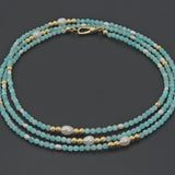 Amazonite & Freshwater Pearl Necklace 38" Long