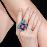 Gemstone Ornate Flower Garden Custom-Made Ring