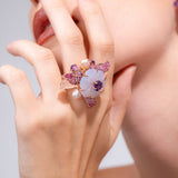 Hand Carved Pink Blooming Flower Ring