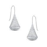 Sterling Silver 3D Design Filigree Puff Drop Matte With E-Coating Earrings