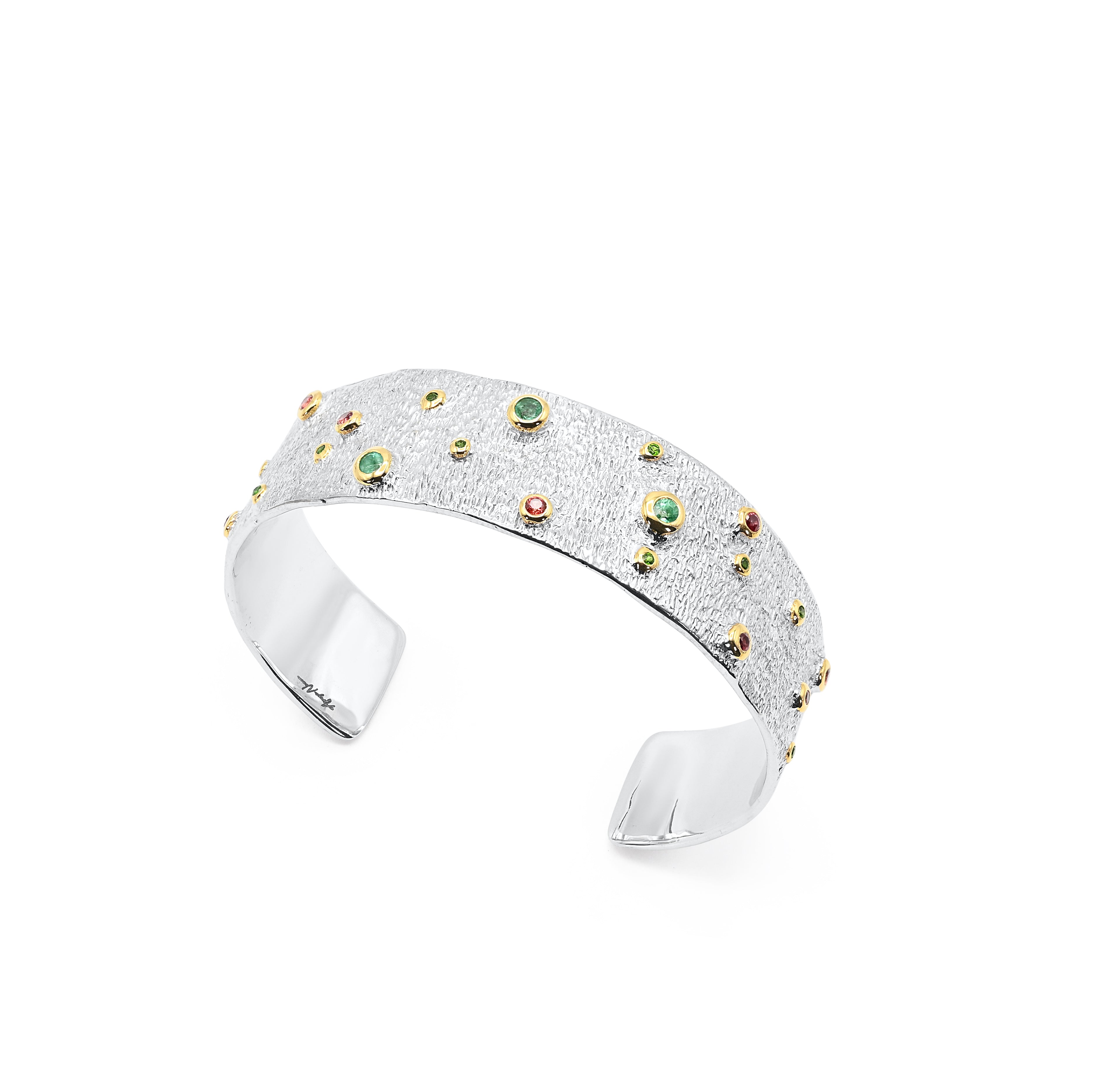 Sterling Silver Rustic Fantasy Sapphire Cuff