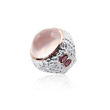 Rose Quartz Cabochon Hammered Sterling Silver Ring