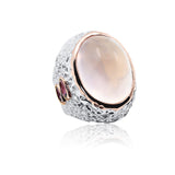 Rose Quartz Cabochon Hammered Sterling Silver Ring