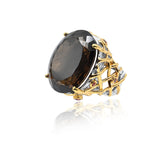 Large Smoky Quartz & Sapphire Brutalist Basket Weave Ring