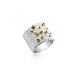 Tsavorite & Sapphire Bubble Bezel Sterling Silver Brutalist Ring