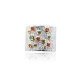 Tsavorite & Sapphire Bubble Bezel Sterling Silver Brutalist Ring