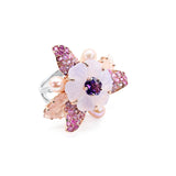 Hand Carved Pink Blooming Flower Ring