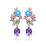 Gemstone Ornate Flower Garden Custom-Made Earrings