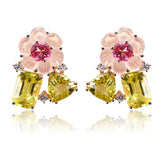 Hand Carved Rose Quartz Flower Earrings