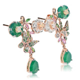 Flower Butterfly Dangle Earrings Green Chalcedony Vermeil Sterling Silver