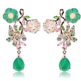 Flower Butterfly Dangle Earrings Green Chalcedony Vermeil Sterling Silver