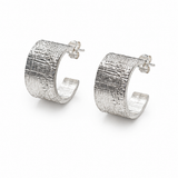 Sterling Silver Wood Grain Huggie Hoop Earrings