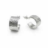 Sterling Silver Wood Grain Huggie Hoop Earrings