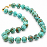 One-of-a-Kind Nevada Mine #8 Turquoise 12mm Bead Necklace – 14K Gold