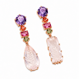 Carved Rose Quartz & Amethyst Vermeil Drop Earrings