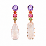 Carved Rose Quartz & Amethyst Vermeil Drop Earrings
