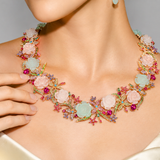 Carved Rose Quartz & Chalcedony Garden Statement Necklace