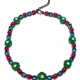 Green Chalcedony, london Blue Topaz, Ruby Flower Garden Necklace