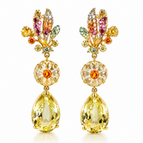 Lemon Quartz, Citrine & Multicolor Sapphire Drop Earrings