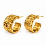18K Gold Plated Wood Grain Huggie Hoop Earrings