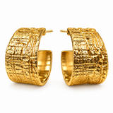 18K Gold Plated Wood Grain Huggie Hoop Earrings