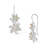 Sterling Silver Double Drop Flower Silver And 18K Gold Plated With E-Coating Earrings