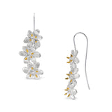 Triple Drop Stacked Flower Earrings In Sterling Silver