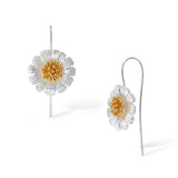 Sterling Silver Sunflower Hook Silver and 18K Gold Plated Earrings