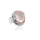 Oval Rose Quartz Rose Gold & Sterling Silver Brutalist Ring