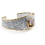 Modern Ametrine Two-Tone Hammered Bracelet Cuff