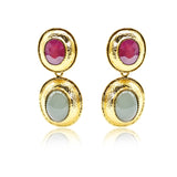 Ruby & Moonstone Detachable Sterling Silver Gold Plated Dangle Earrings