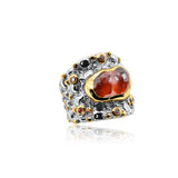 Gothic Garnet Textured Two-Tone Sterling Silver Ring