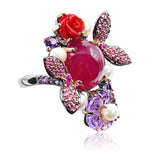 Fantasy Gemstone Oversized Flower Butterfly Ring