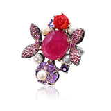 Fantasy Gemstone Oversized Flower Butterfly Ring