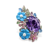 Gemstone Ornate Flower Garden Custom-Made Ring