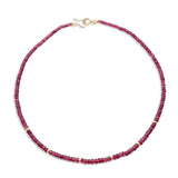 Faceted Natural Rubellite Rondell 14K Gold Beads Necklace