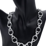 Sterling Silver Large Round Mixed Flat Link Necklace w/ Toggle Clasp