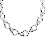 Sterling Silver Large Round Mixed Flat Link Necklace w/ Toggle Clasp