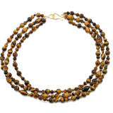 Three Stand Tiger Eye Statement Beads Necklace