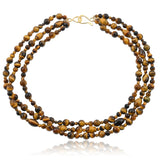 Three Stand Tiger Eye Statement Beads Necklace