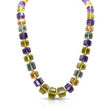 Large Faceted Rondelle Multi-Colored Quartz & 18k Yellow Gold Bead Necklace