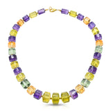 Large Faceted Rondelle Multi-Colored Quartz & 18k Yellow Gold Bead Necklace