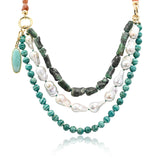 Jenna Baroque Pearl Russian Amazonite Rough Emerald Sunstone Necklace