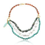 Jenna Baroque Pearl Russian Amazonite Rough Emerald Sunstone Necklace