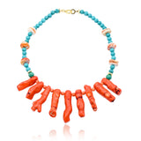 Emily Large Bamboo Coral Turquoise Necklace