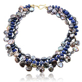 Lila Three Stands Pearl Lapis Lazuli Necklace