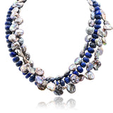 Lila Three Stands Pearl Lapis Lazuli Necklace