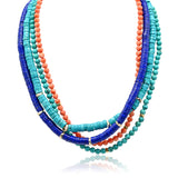 Four Stands Turquoise Lapis Lazuli Coral Beads Necklace