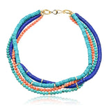 Four Stands Turquoise Lapis Lazuli Coral Beads Necklace